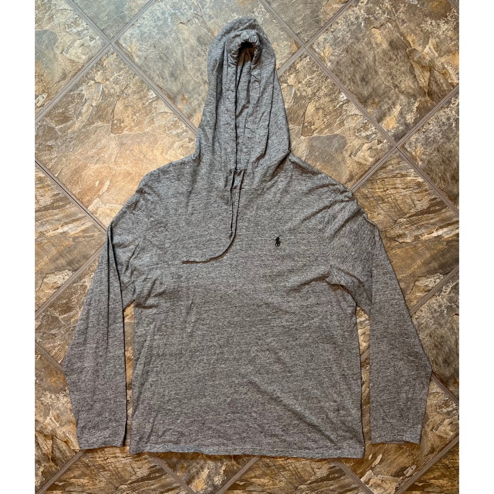 Polo Ralph Lauren Hoodie Mens Medium Gray Lightweight Long Sleeve Shirt